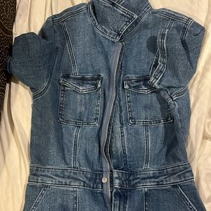 Bebe 6 denim zippered overalls romper jumpsuit long pants short sleeves